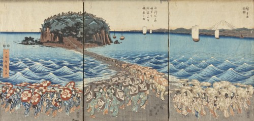Pilgrimage of Female Entertainers to Enoshima to Pay Homage to Benzaiten, 2nd quarter of 19th cent. Creator: Ando Hiroshige.