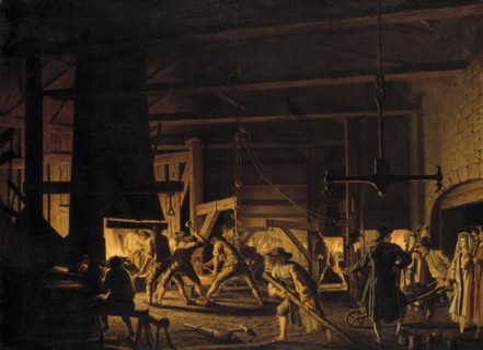 In the Anchor-Forge at Söderfors. The Smiths Hard at Work. Creator: Per Hillestrom.