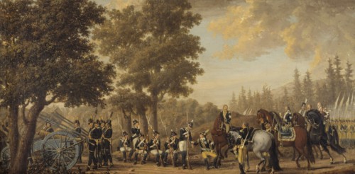 King Gustav III of Sweden & a Soldier.Episode from the Russian War 1789. Creators: Per Hillestrom, Gustav III of Sweden.