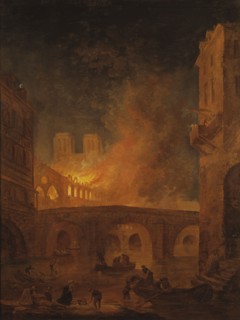 The Fire of Hôtel-Dieu in Paris 1772, (late 18th-early 19th century). Creator: Hubert Robert.