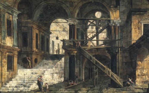 Stairwell in a Renaissance House, mid-18th century. Creator: Michele Marieschi.