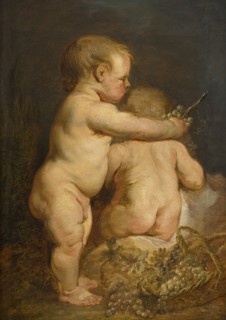 Two Naked Children with Grapes, early-mid 17th century. Creator: Workshop of Anthony van Dyck.