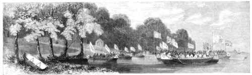 Grand canoe reception given to the Prince of Wales on the St. Lawrence, 1860. Creator: Unknown.
