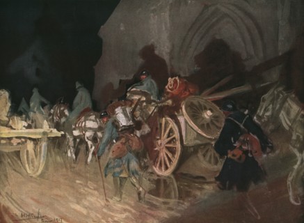 'Six Mois Dans la Somme; Releve d'infanterie de nuit un village', 1916. Creator: Charles Hoffbauer.