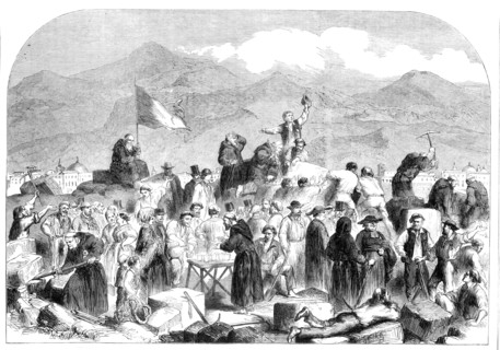 The Revolution in Sicily - the Sicilians demolishing the Fort of Castellamare at Palermo..., 1860. Creator: Unknown.