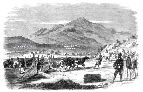 Landing of Sikh horses at Odin Bay, Talien-Wan - from a sketch by our special artist in China, 1860. Creator: Unknown.