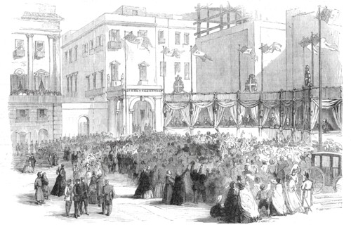 Proclaiming the result of the vote on the annexation question before the Royal Palace, Naples, 1860. Creator: Unknown.