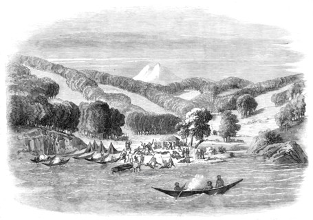 Massacre of a mission party of the "Alan Gardiner" by the natives at Woolya, Tierra del Fuego, 1860. Creator: Unknown.
