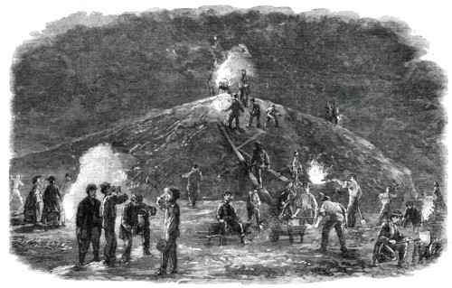 The Deptford Rifle Corps (34th Kent) forming earthworks for their shooting-ground by torchlight,1860 Creator: Unknown.