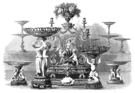 Magnificent service of silver plate and dessert service recently presented to Sir Samuel..., 1860. Creator: Smyth.