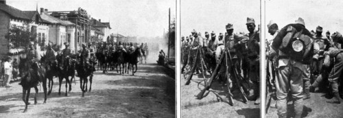 'La Roumanie dans la Guerre; Troupes de cavalerie et d'infanterie roumaines partant pour le front',  Creator: Unknown.