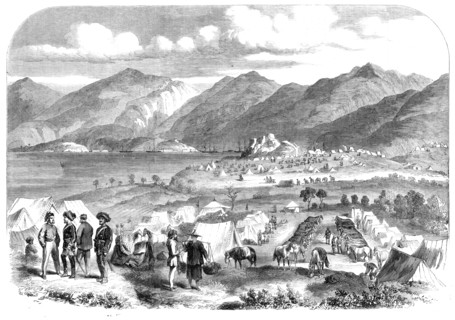 Camp of the Sikh Cavalry at Cowloong opposite Hong-Kong: Probyn's Horse and Fane's Horse..., 1860. Creator: Unknown.