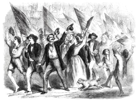 Neapolitans proceeding to record their votes for annexation..., 1860. Creator: Unknown.