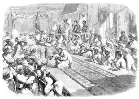 Sale at Calcutta of valuable government presents and Lucknow jewels, 1860. Creator: Unknown.