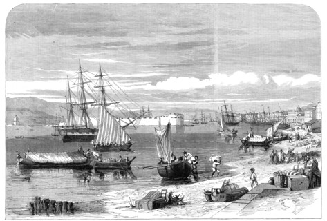 The Revolution in Sicily - the people relanding with their chattels at Messina..., 1860. Creator: Richard Principal Leitch.