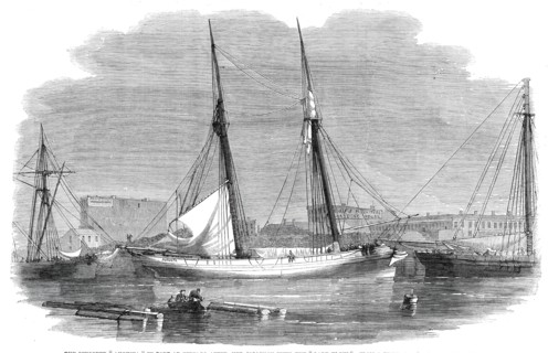 The schooner "Augusta" in port at Chicago after her collision with the "Lady Elgin"..., 1860. Creator: Unknown.