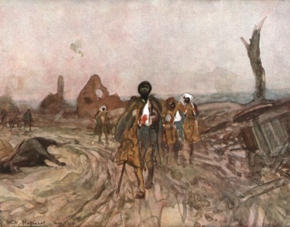 'Six Mois Dans la Somme; Senegalais blesses, sur la route d'Assevillers (septembre 1916)', 1916. Creator: Charles Hoffbauer.