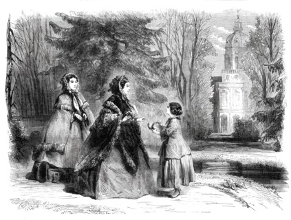 The Princess Frederick William of Prussia promenading in the garden of the palace at..., 1860. Creator: Unknown.