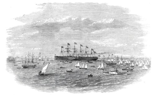 The Arrival of the "Great Eastern" at New York - from a sketch taken on the Jersey side by E. Hall,  Creator: Unknown.