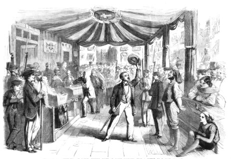 The vote for annexation at Naples - polling booth at Monte Calvario - from a sketch by T. Nast, 1860 Creator: Unknown.