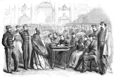 Presentation of medals to Garibaldi's veterans in the Grand Square, Naples, 1860. Creator: Unknown.