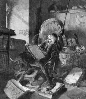 Don Quixote in his Study - from a painting by Schrödter, 1860. Creator: W Thomas.