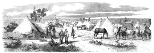 Cavalry quarters at the camp of Chalons - from a drawing by M. Beaucé, 1860. Creator: Unknown.