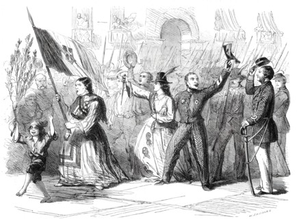 The Revolution in Naples - street scene in Naples the day after the arrival of Garibaldi..., 1860. Creator: W Thomas.