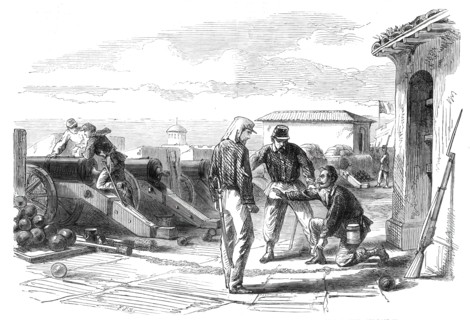 The Revolution in Sicily - discovery of a train leading to the powder magazine at the fort..., 1860. Creator: F. J. S..