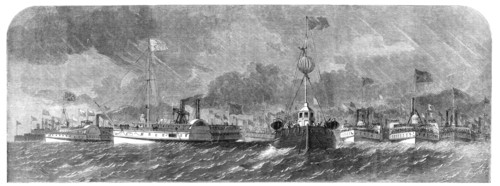 The Prince of Wales in Canada - His Royal Highness escorted to Montreal by a fleet..., 1860. Creator: Smyth.