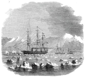H.M.S. "Termagant" convoying the gun-boats "Grappler" and "Forward" through the Straits..., 1860. Creator: Unknown.