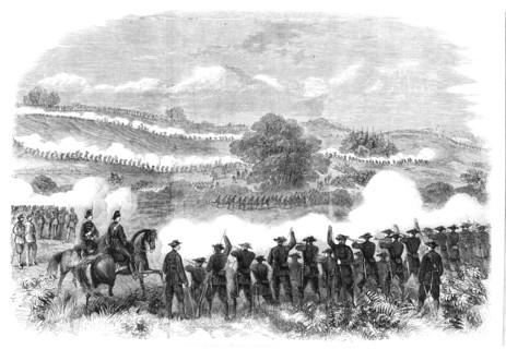 The Volunteer Sham Fight in Camden Park - second position of the attacking force, 1860. Creator: Unknown.