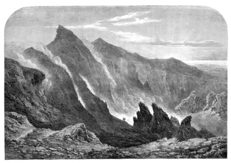 The Crater of Mount Etna - from a drawing by S. Read, 1860. Creator: Mason Jackson.