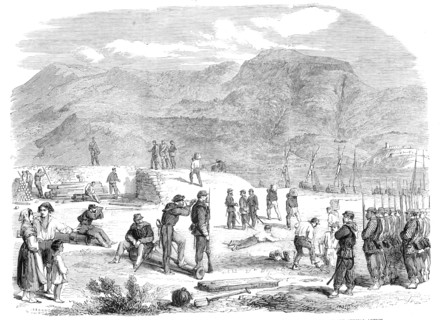 Garibaldi at the Faro Point, Messina, reconnoitring the Fort Torre di Cavallo, Calabria..., 1860. Creator: Unknown.