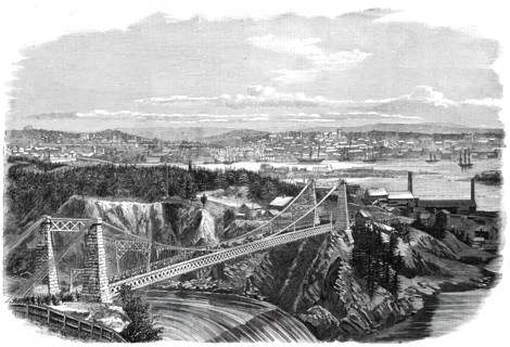 The Suspension Bridge over the River St. John, New Brunswick, visited by the Prince of Wales..., 186 Creator: Unknown.