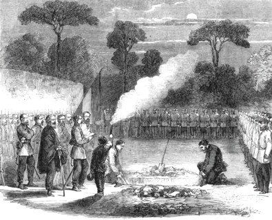 The funeral of Ensign Tucker of the British Legion, at the advanced posts before Capua..., 1860. Creator: Unknown.
