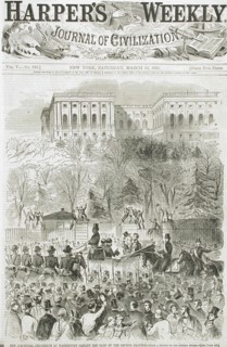 The Inaugural Procession at Washington, Passing the Gate of the Capitol Grounds, 1861. Creator: Unknown.