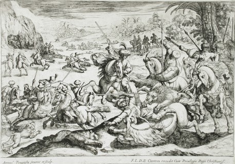 A Lion Hunt, 16th century. Creator: Antonio Tempesta.