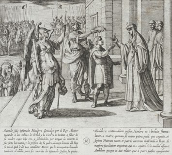 Mudarra Takes Leave of His Mother and Sets Out to Find His Father, 1612. Creator: Antonio Tempesta.