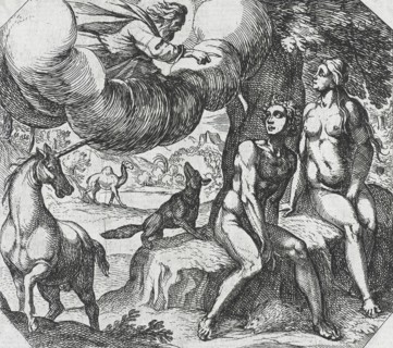 God Reproaching Adam and Eve for Their Disobedience, 16th century. Creator: Antonio Tempesta.