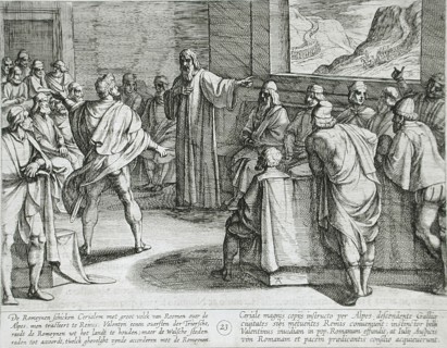 Conference on What Steps to Take Upon the Romans' New Troops Approaching Across the Alps, 1612. Creator: Antonio Tempesta.