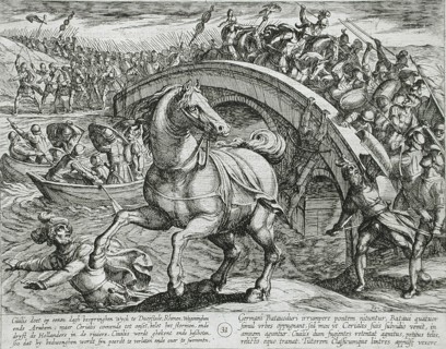 Civilis Forced to Dismount and Swim Across the River, Publshed 1612. Creator: Antonio Tempesta.