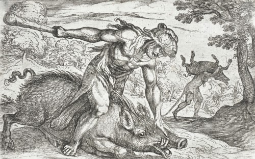 Hercules and the Boar of Erymanthus, 1608. Creators: Antonio Tempesta, Nicolaus van Aelst.