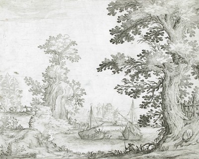 Landscape with Two Boats, between 1630 and 1645. Creator: Ercole Bazicaluva.