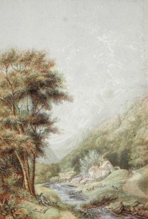Water Mill on the Wye, c1850. Creator: George Baxter.