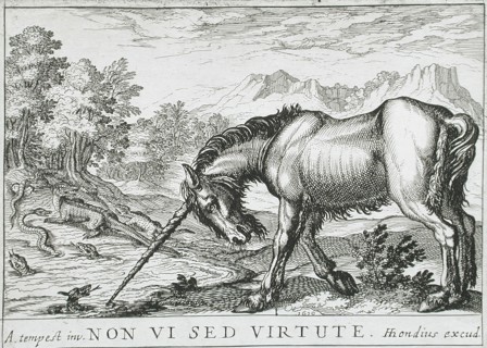 A Unicorn Chasing Lizards from a Pond, 1610. Creator: Hendrick Hondius I.