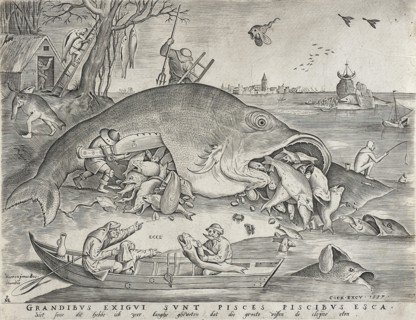 Big Fish Eat Little Fish, published 1557. Creator: Pieter van der Heyden.