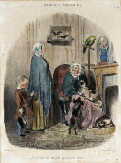 Je ne loue pas aux gens qui ont des enfants!, 1847. Creator: Honore Daumier.