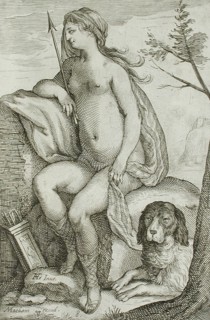 Nymph and Large Dog, between 1607 and 1610. Creator: Jacob Matham.