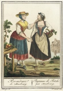 Costumes de Différent Pays, 'Revendeuse de Strasbourg/ Paysanne de Bitche près Strasbourg', c1797. Creators: Jacques Grasset de Saint-Sauveur, LF Labrousse.